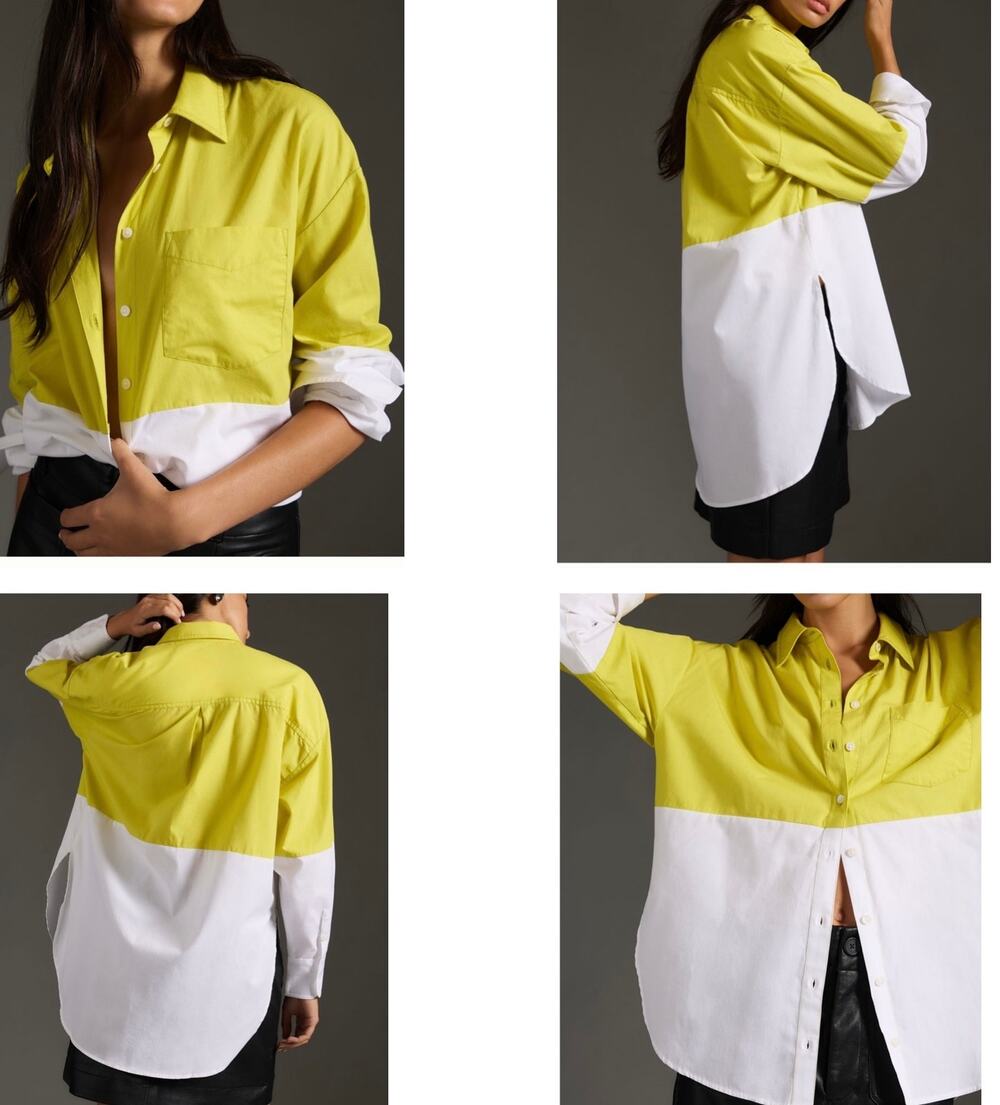 Maeve Anthropologie Bennet Buttondown Shirt Colorblock Chartreuse Yellow XL NWT